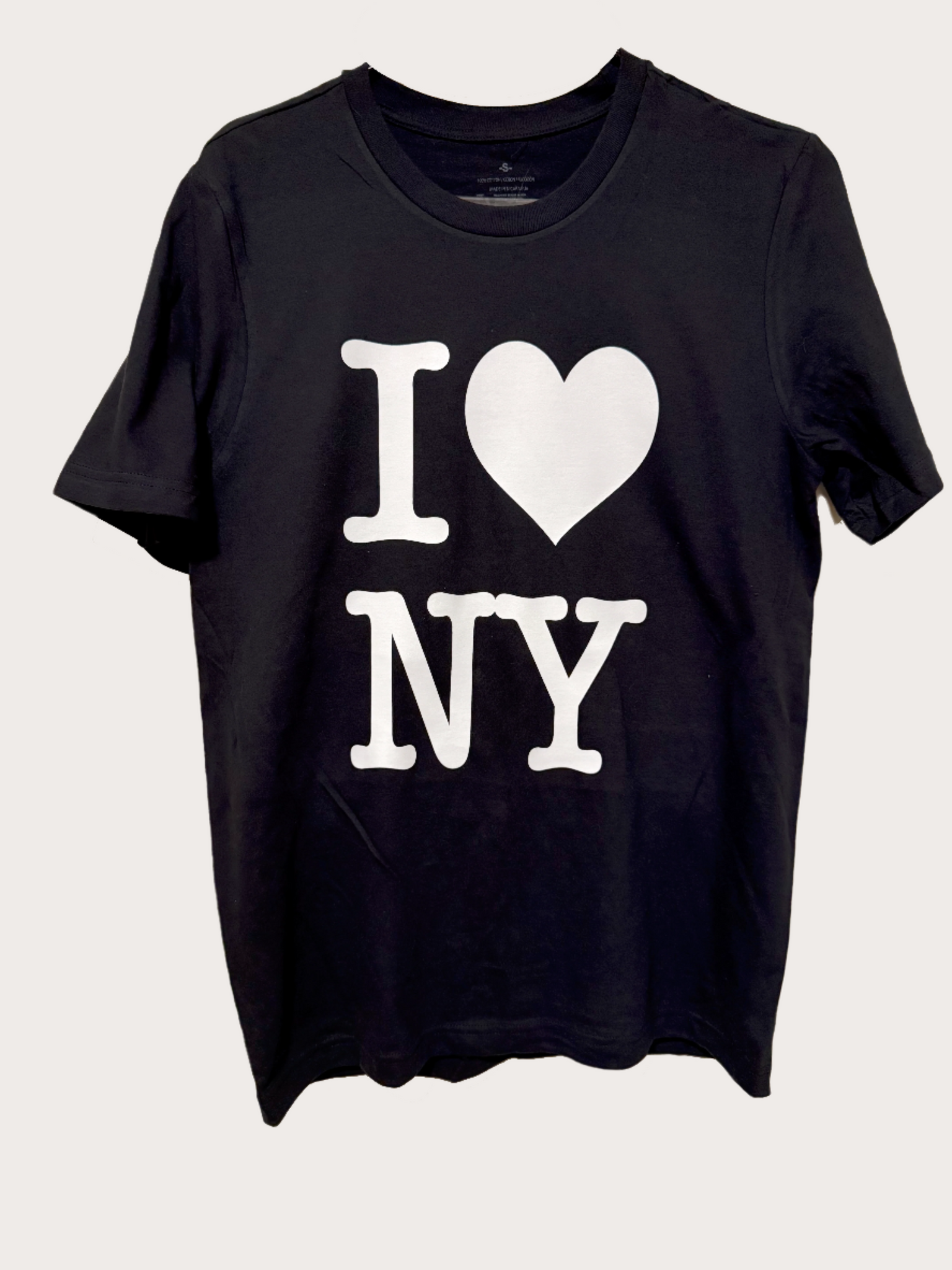 "I Love NY t-shirt in white with bold heart design, made in Harlem by Bucaleany, 100% cotton"