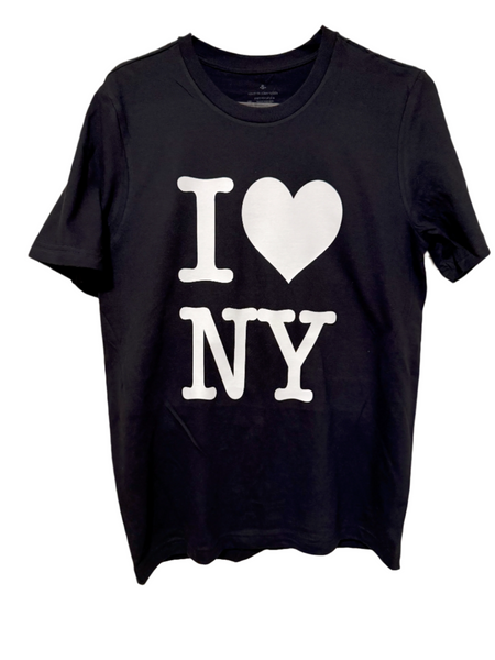 "I Love NY t-shirt in white with bold heart design, made in Harlem by Bucaleany, 100% cotton"