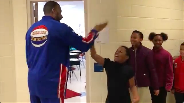 Harlem Globetrotter Takes Over For Teacher That Made Giving His  Students Handshakes Before Class Go Viral!